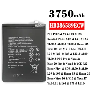 Batería telefono celular HB386589ECW para HUAWEI P10 PLUS /Nova3 / Honor 8X / View 10 Lite / P10 Pro / Nova 3a / Mate 20 Lite / Nova4 / Honor 8A / Honor 20 / Honor View 10 / Nova 5T