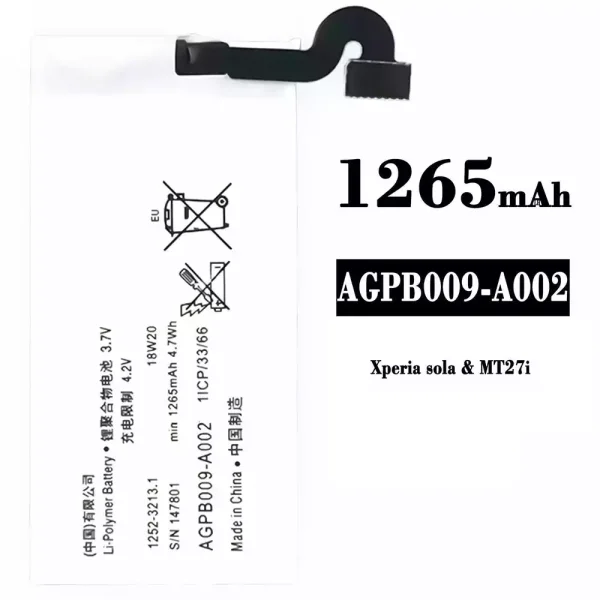 Batería telefono celular AGPB009-A002 para Sony Xperia sola / MT27i ...